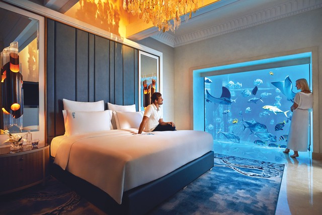 The resort’s three-level underwater suite,is popular with celebrities and honeymooners looking for a once-in-a-lifetime experience.